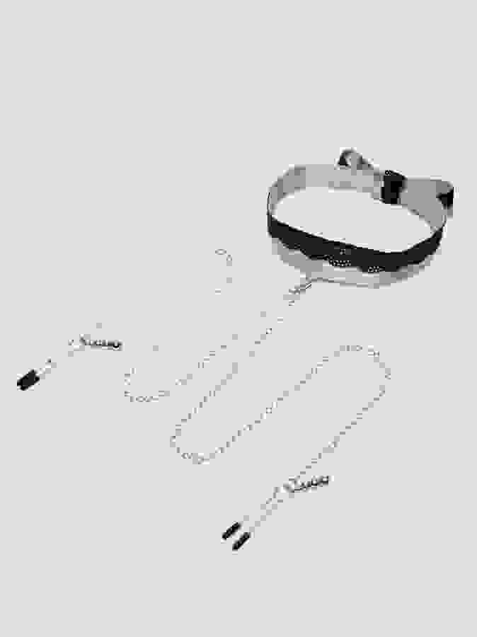 Fifty Shades of Grey Play Nice Satin and Lace Collar and Nipple Clamps , Black, hi-res